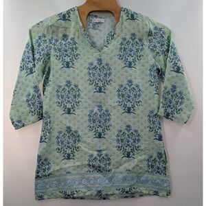 Roller Rabbit Dress Women's size Large Green Linen Floral Lightweight‎